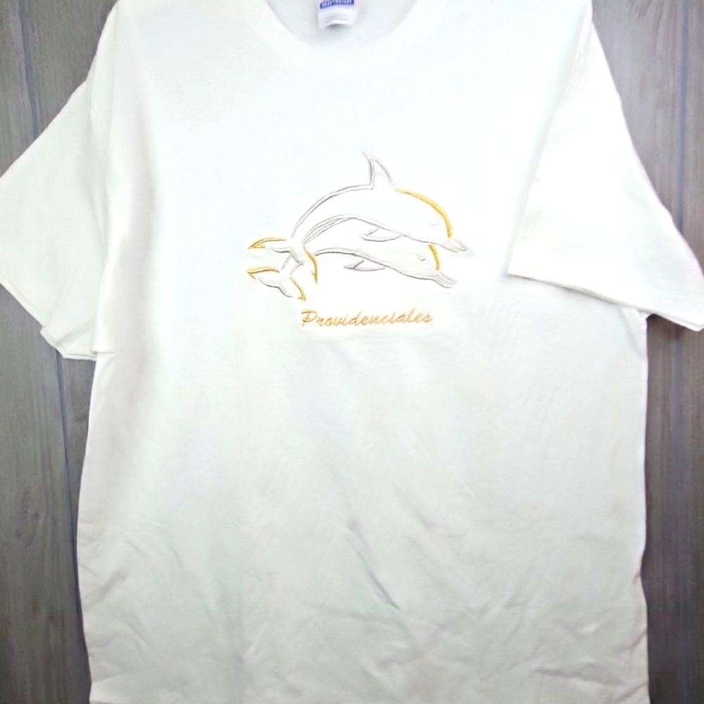 🎁Embroidery Dolphins Ft.  Providentiales Hanes Heavyweight Unisex AdultXL White